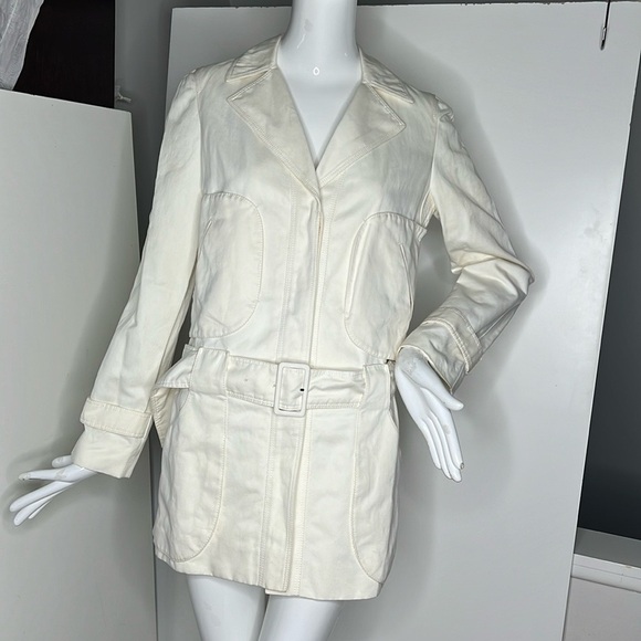 Nina Ricci Sz US 6 FR 38 Cream Cotton Button Belted Short Trench Jacket - Picture 2 of 14